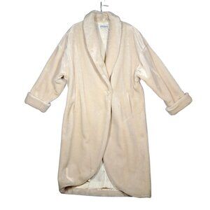 Faux Fur Coat Long Oversized Jacket Cream Ivory White Plush Teddy Donnybrook Vtg